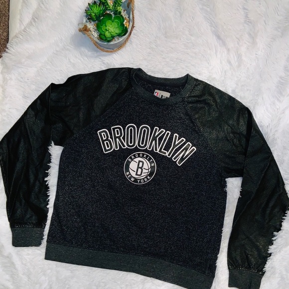NBA Tops - NBA Brooklyn nets sweat shirt with Faux leather